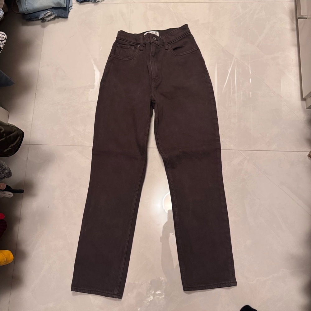abercrombie and fitch the 90’s straight ultra high rise brown jeans - Picture 2 of 6